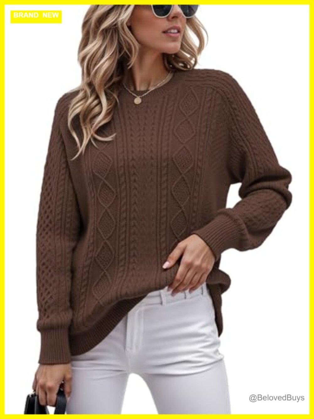 Cable Knit Crewneck Pullover Sweater Ribbed Lightweight Long Sleeve